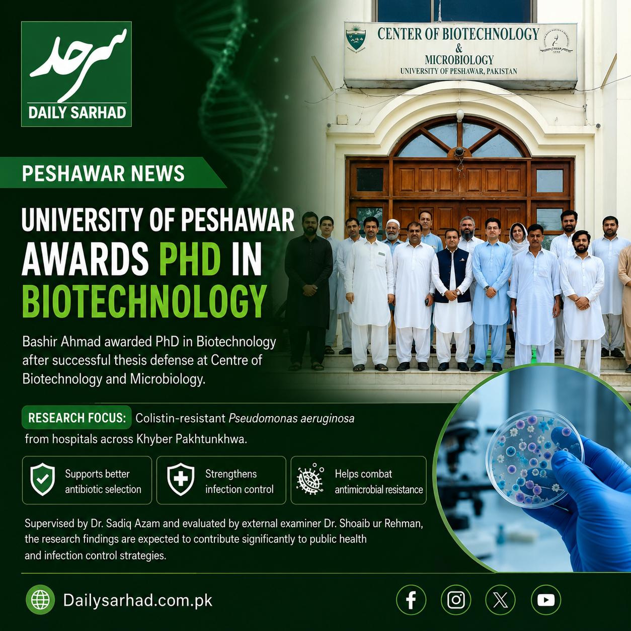 University of Peshawar Awards PhD in Biotechnology to Bashir Ahmad